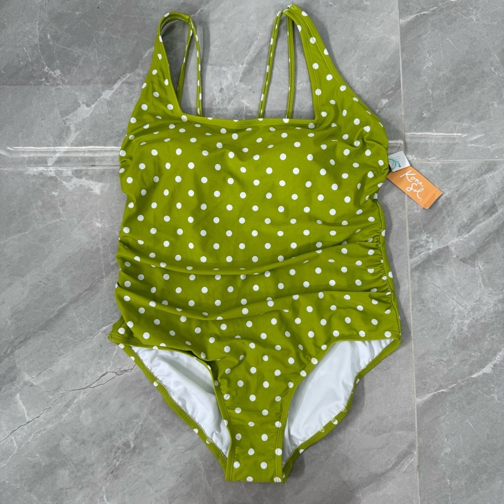 Women’s Kona Sol High Coverage One Piece Swimsuit Strappy Back Polka Dot Size XL - Picture 3 of 16